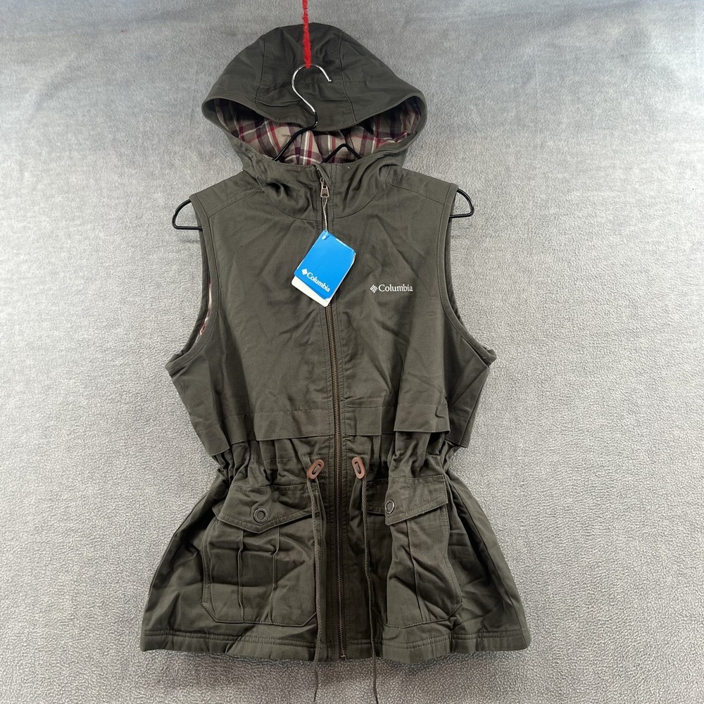NWT Columbia Women's Size M Sleeveless Hooded Full Zip Cargo Vest $80 MSRP